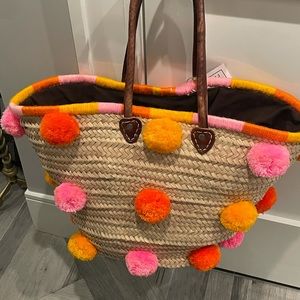 Sour De Marc Leather handle straw Beach Bag Tote